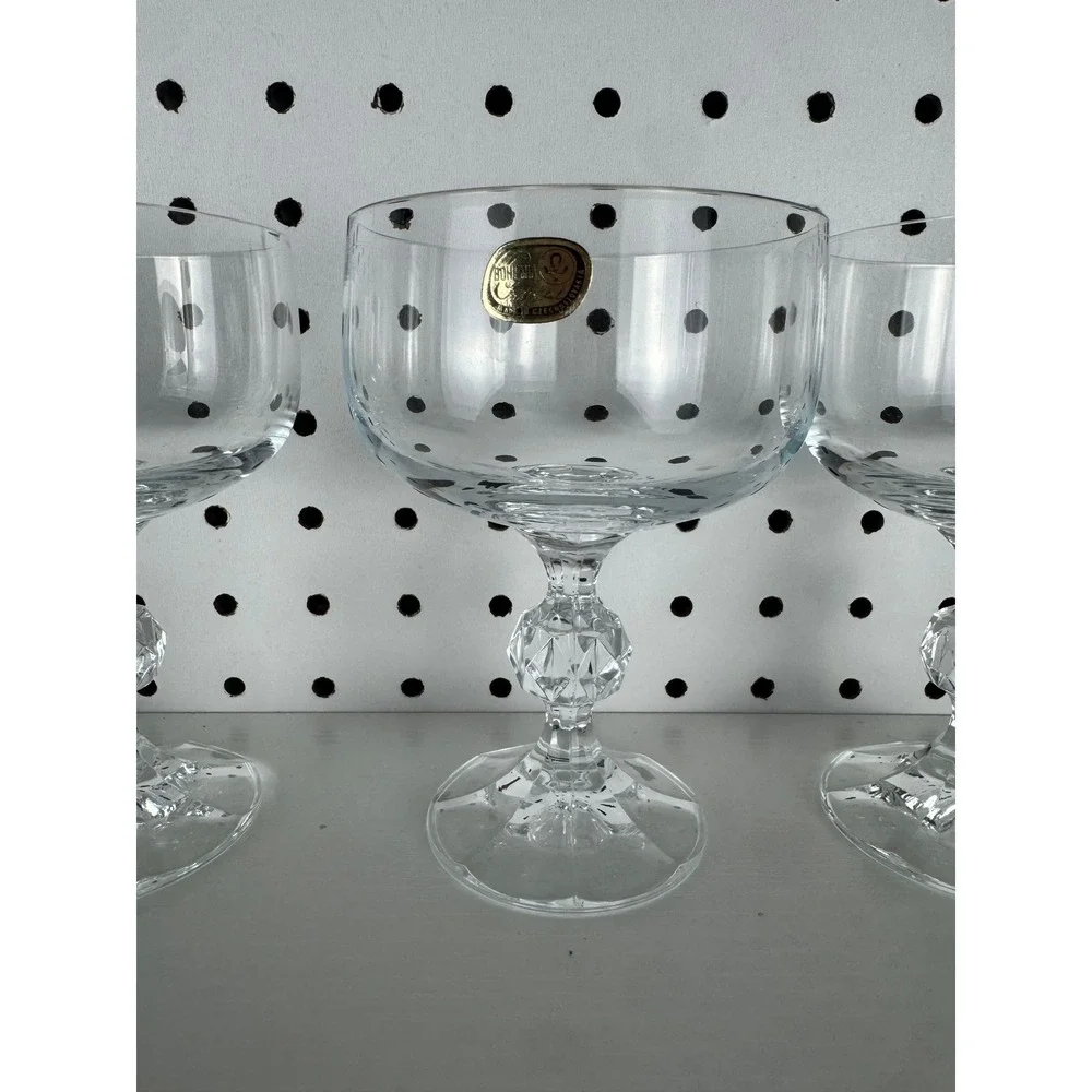 Vintage 1970s Bohemia Crystal Champagne Claudia Prism Stemmed Glasses Set Of 4
